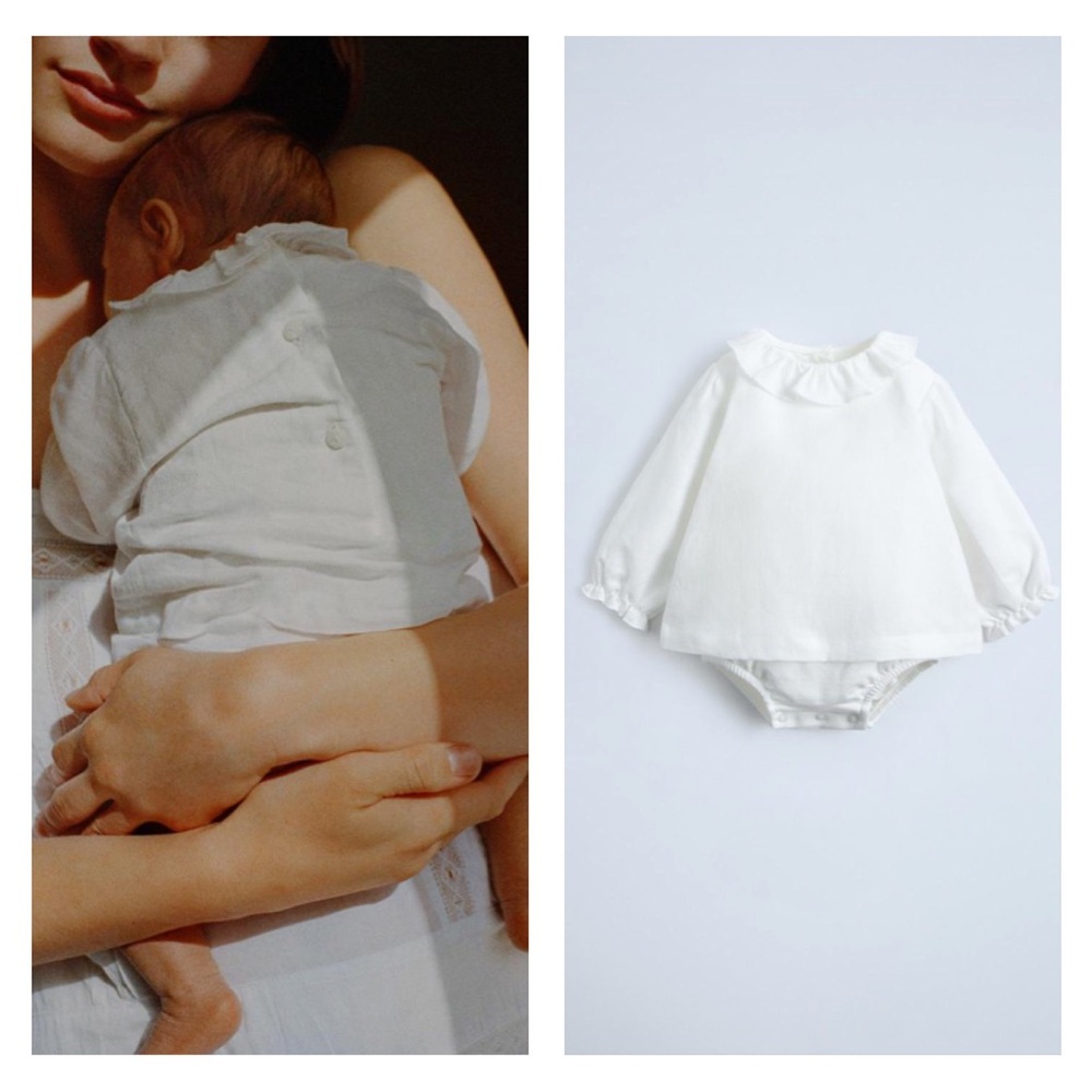 NWT Zara linen blend shirt bodysuit 0-1M